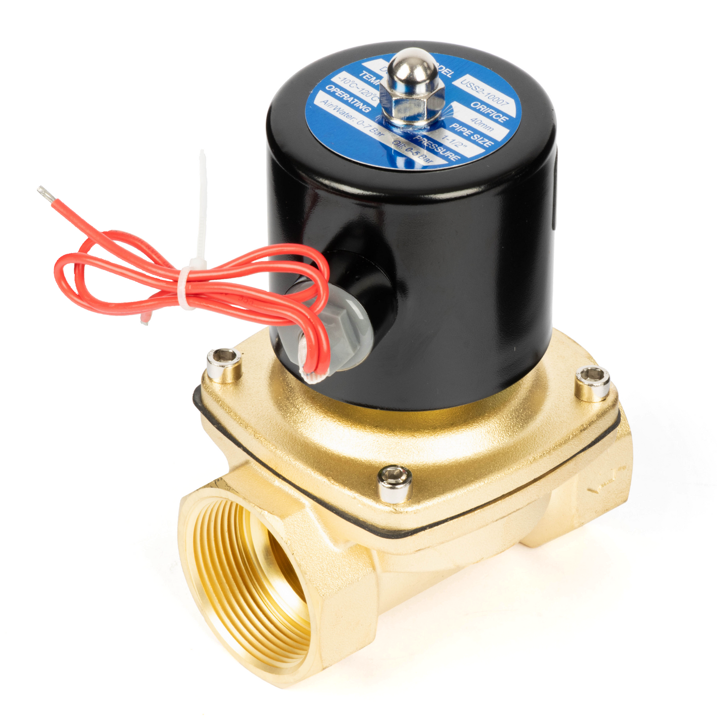 1-1/2" Brass Solenoid Valve - 24V DC Normally Closed, Viton Seal