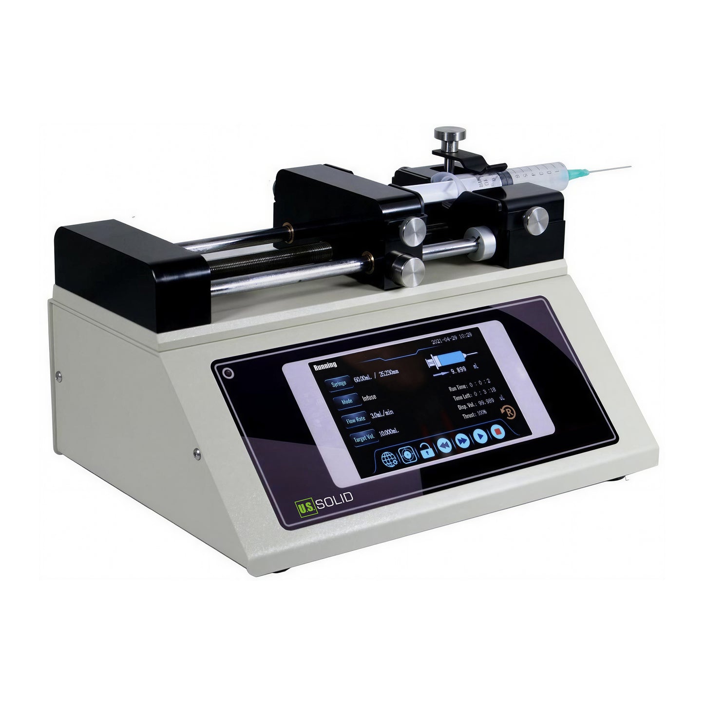 Single-Channel Smart Syringe Pump, Infuse/Withdraw, 5-inch touch screen, Accuray ≤ ±0.1%, 0.0007 nL/min~109.1360 mL/min