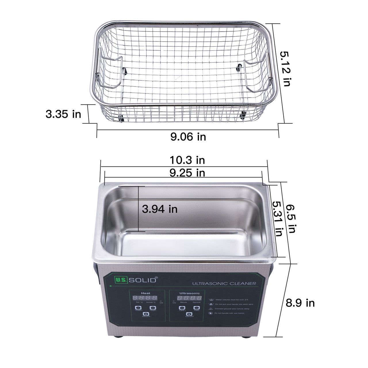 U.S. Solid 3.2 L Ultrasonic Cleaner, 40 KHz Stainless Steel Ultrasonic Cleaning Machine with Digital Timer and Heater