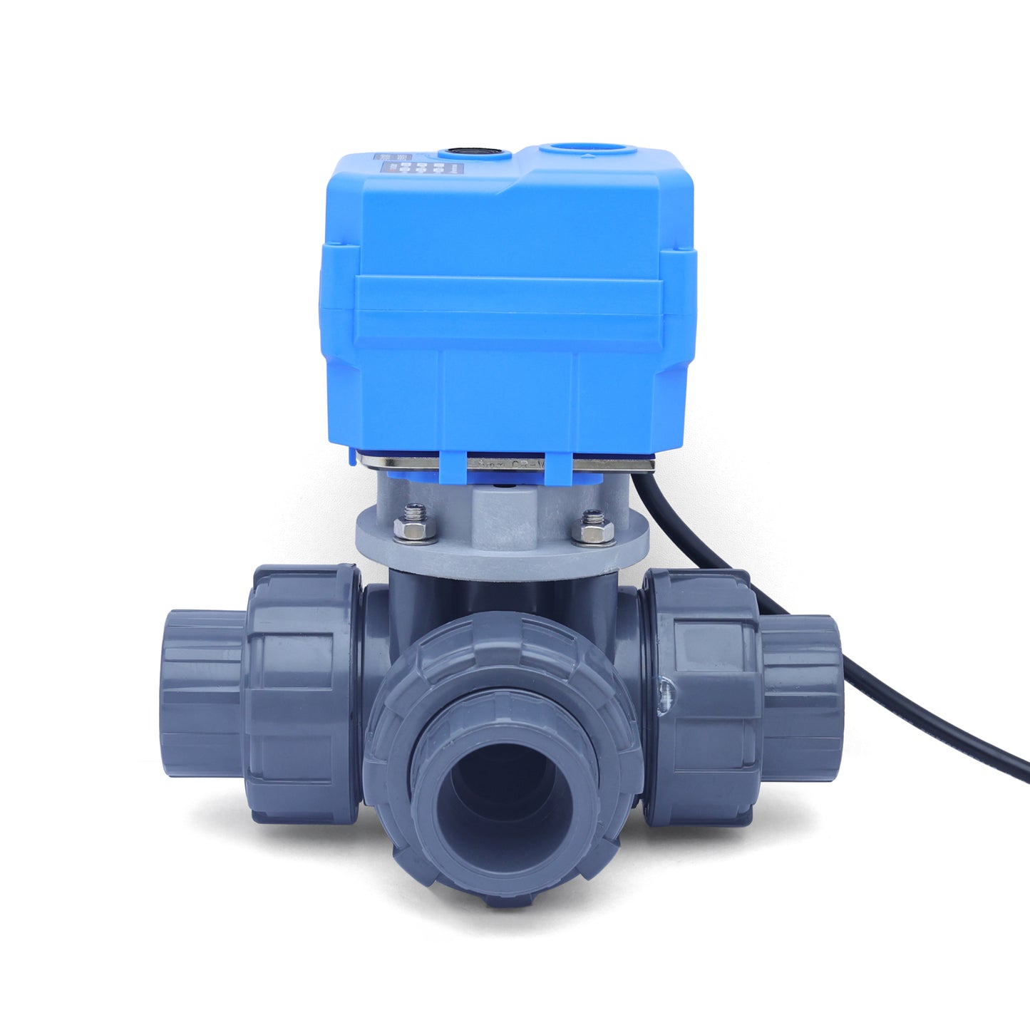 Τρίοδη σφαιρική βαλβίδα UPVC 1" (Τύπος T1), με σύνδεσμο και υποδοχή, αυτόματη επιστροφή 2 συρμάτων, DC 24V, με χειροκίνητη παράκαμψη