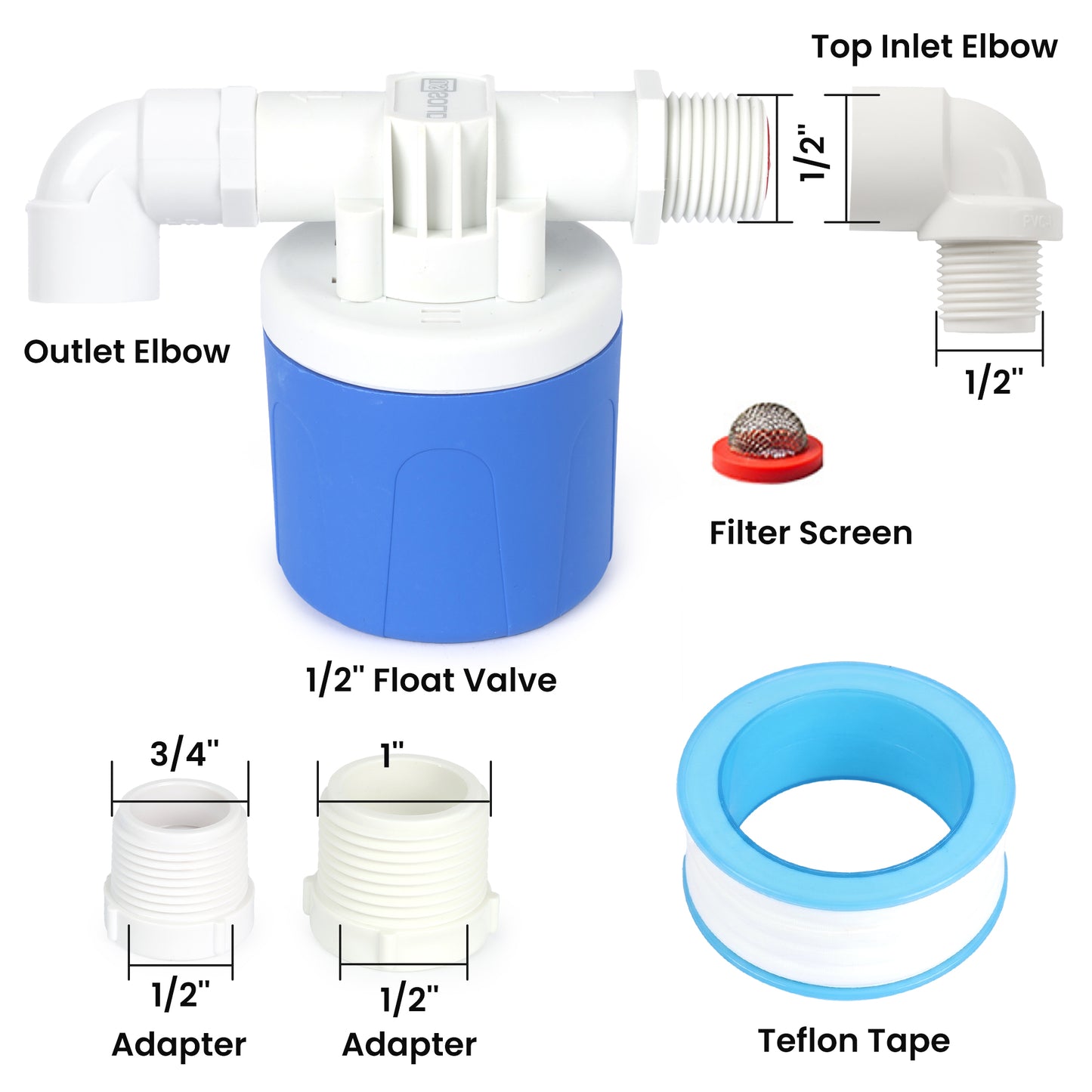 Automatic Water Float Valve Kit – Adjustable Top/Side Inlet, 1/2", 3/4", 1" Adapters – 2-Pack