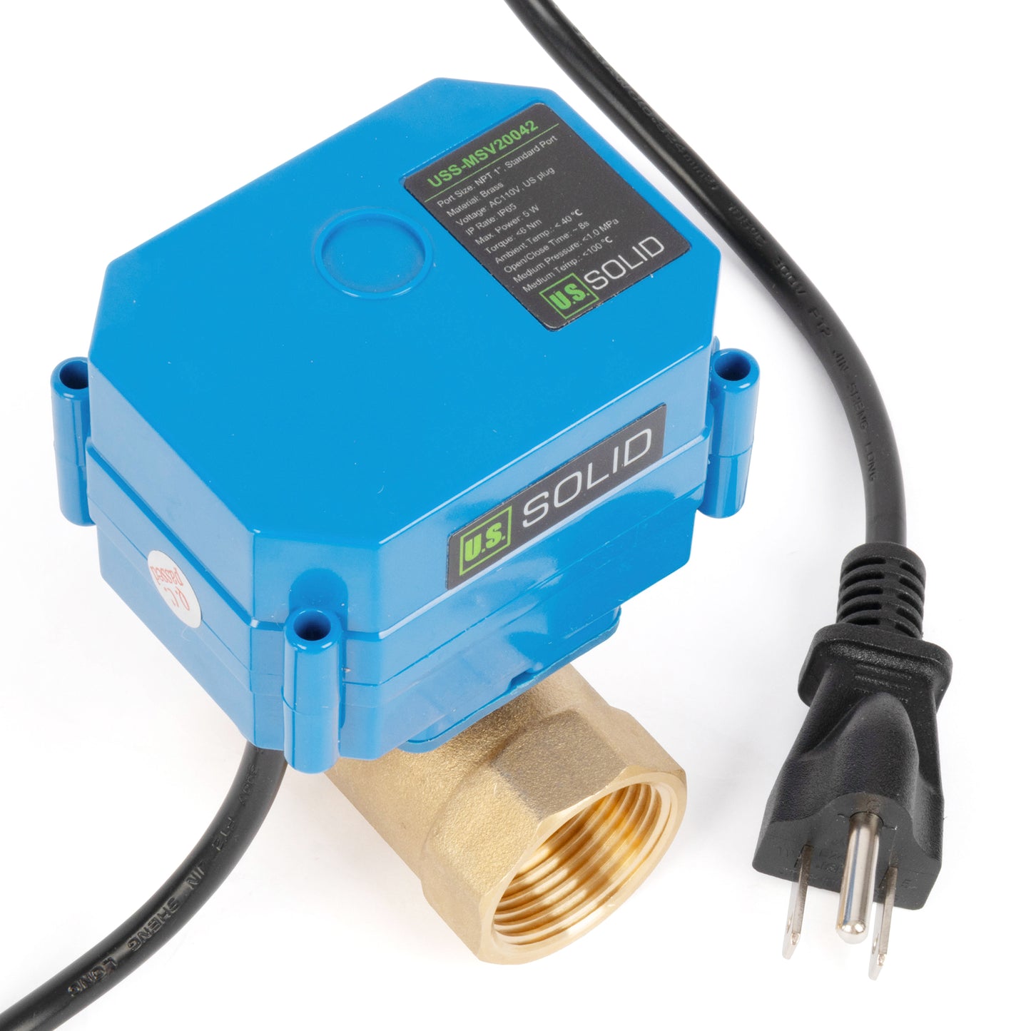 Válvula de esfera motorizada de latão de 1" com plugue, porta padrão, retorno automático 110V/220V AC, normalmente aberta