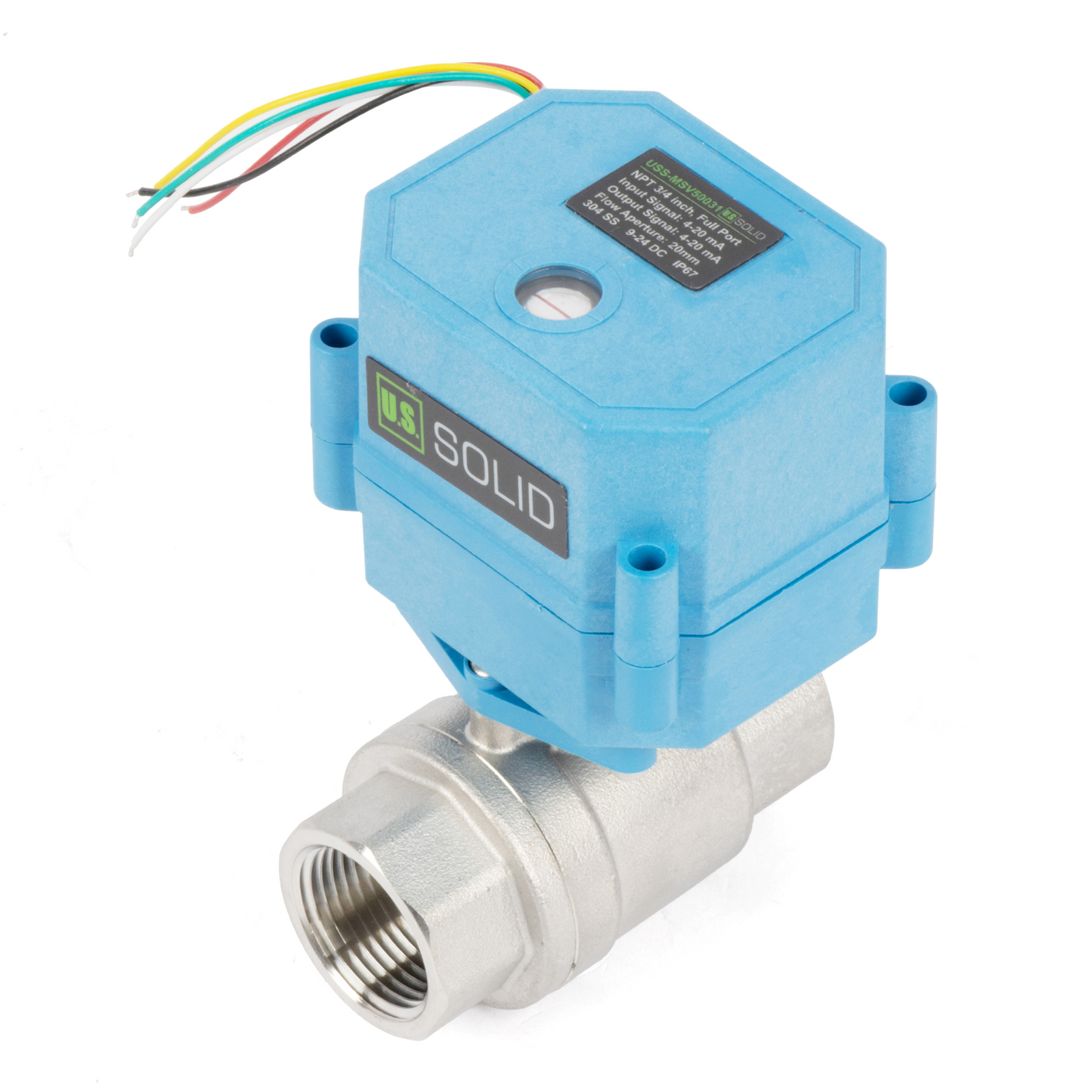 3/4" Proportional Motorized Ball Valve - Stainless Steel, DC 9–24V, 5-Wire with Position Indicator, IP67, Full Port