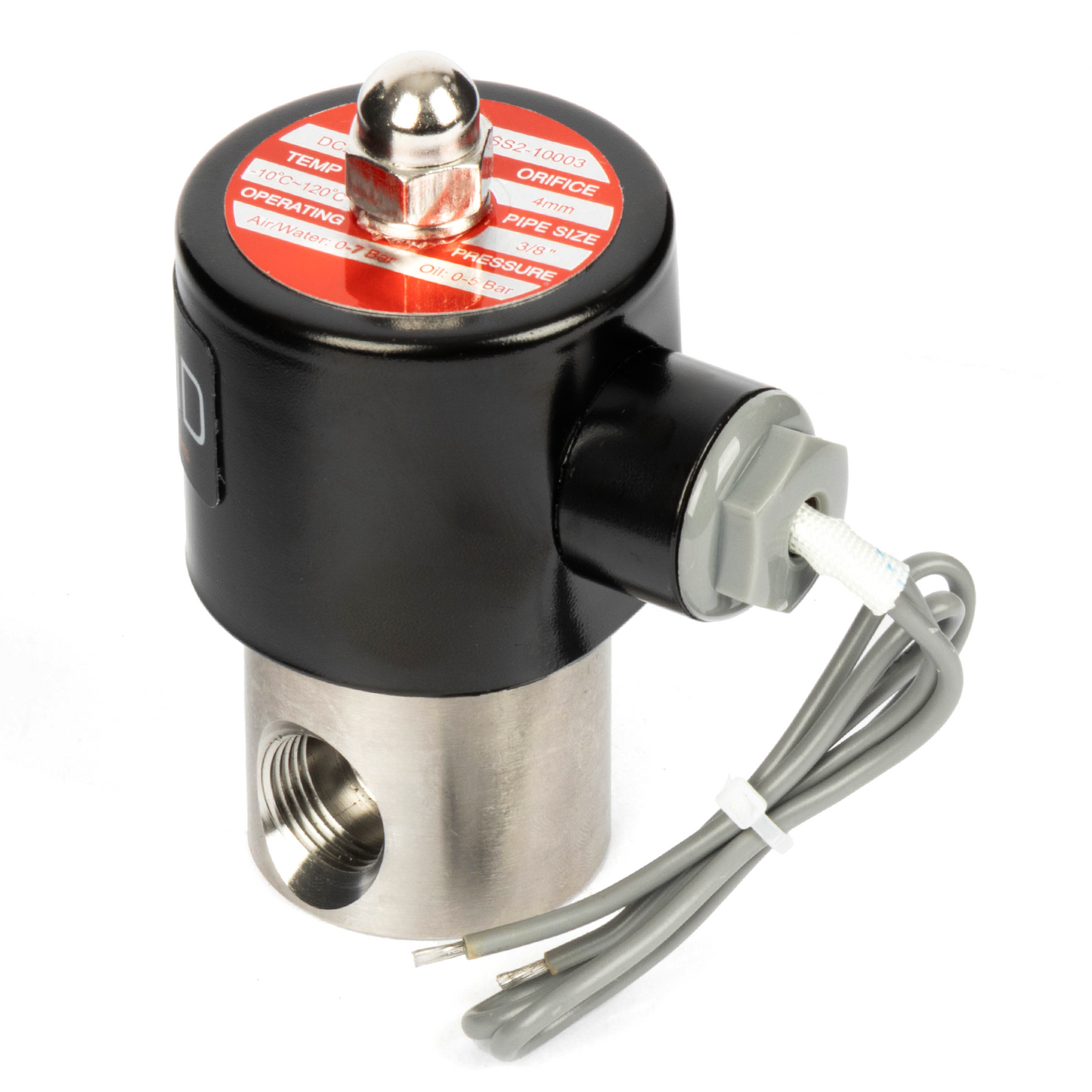 3/8" Stainless Steel Solenoid Valve - 24V DC Normally Closed, Viton Seal