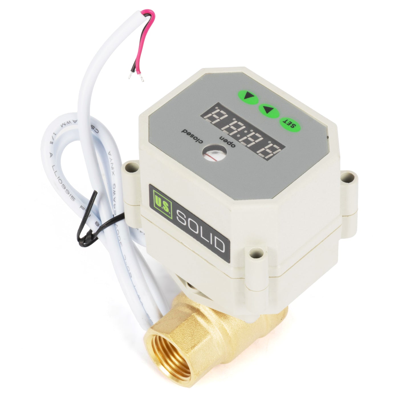 วาล์วบอลแบบมอเตอร์ 2 ทาง ขนาด 1/2 นิ้ว พร้อมตัวตั้งเวลา - วาล์วระบายน้ำอัตโนมัติทำจากทองเหลือง พร้อมระบบควบคุมเวลา 00:00–99:59:59, มาตรฐาน IP67, แรงดันไฟฟ้า AC/DC 9–24V