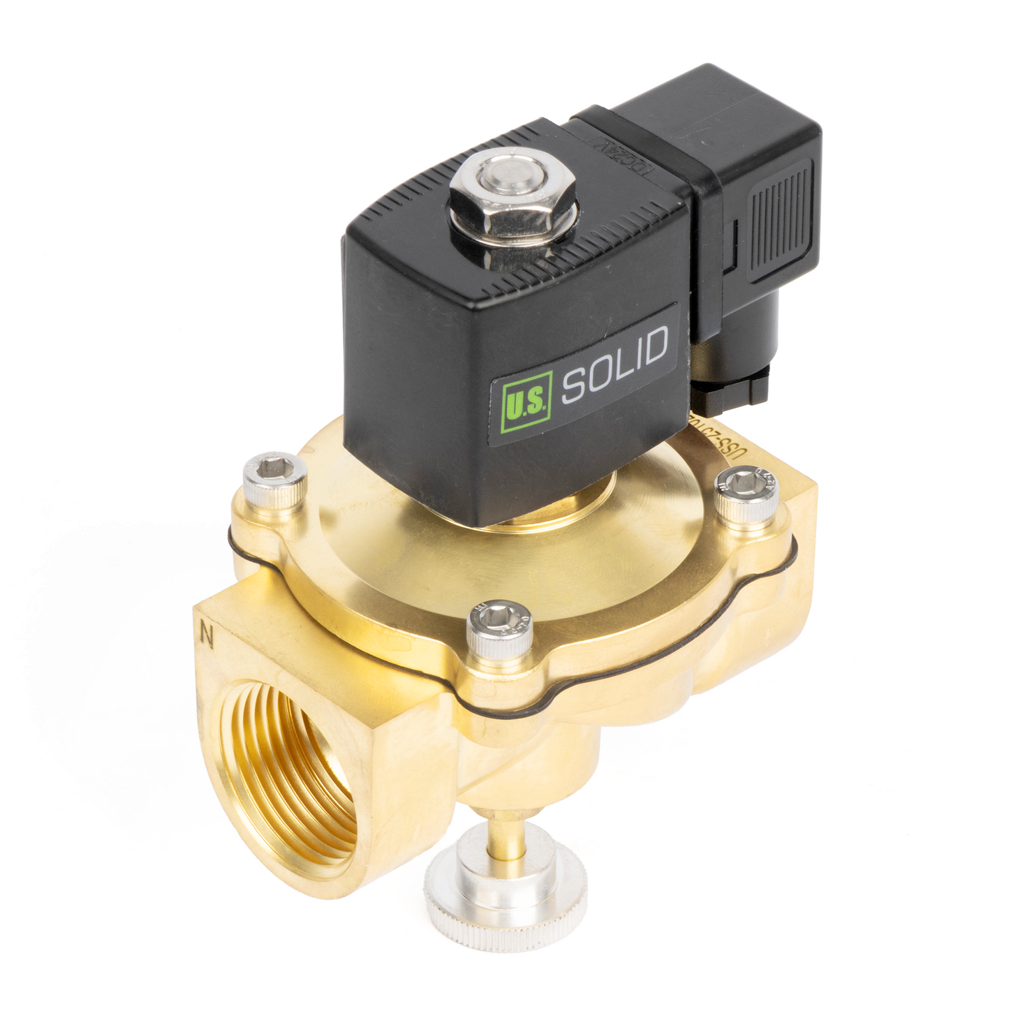 Válvula solenoide elétrica de latão de 3/4", acionamento manual, normalmente fechada, 24 V CA