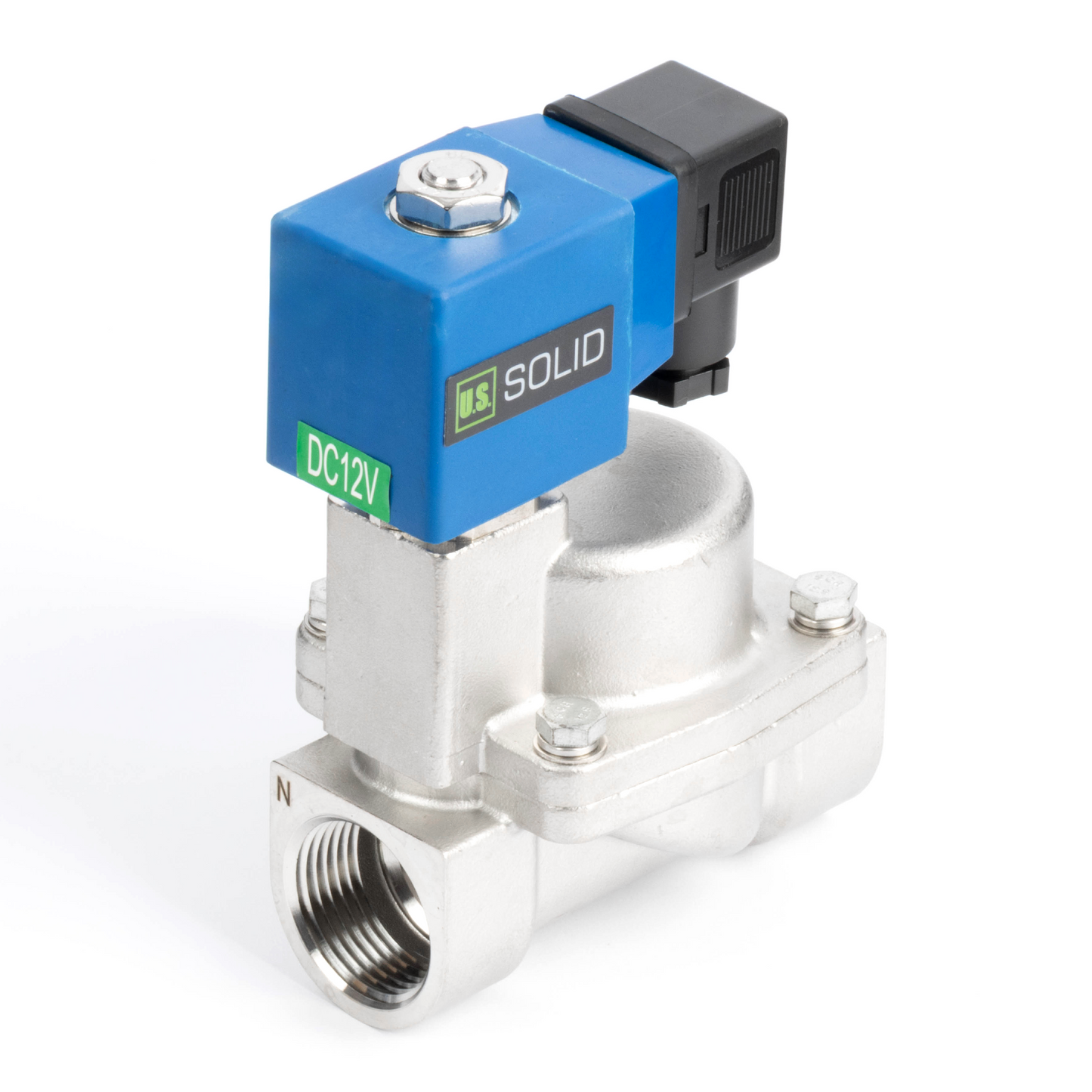 Válvula solenoide de alta presión, 1" de acero inoxidable, 100 bar, 12 V CC, válvula solenoide de alta presión y resistencia a altas temperaturas, 248 ℉, normalmente cerrada