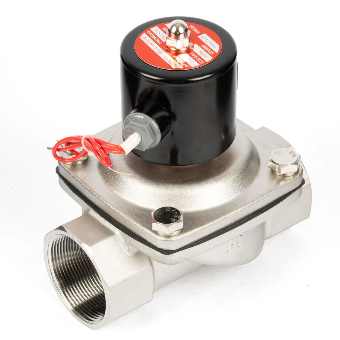 2" Stainless Steel Solenoid Valve - 24V DC Normally Closed, Viton Seal