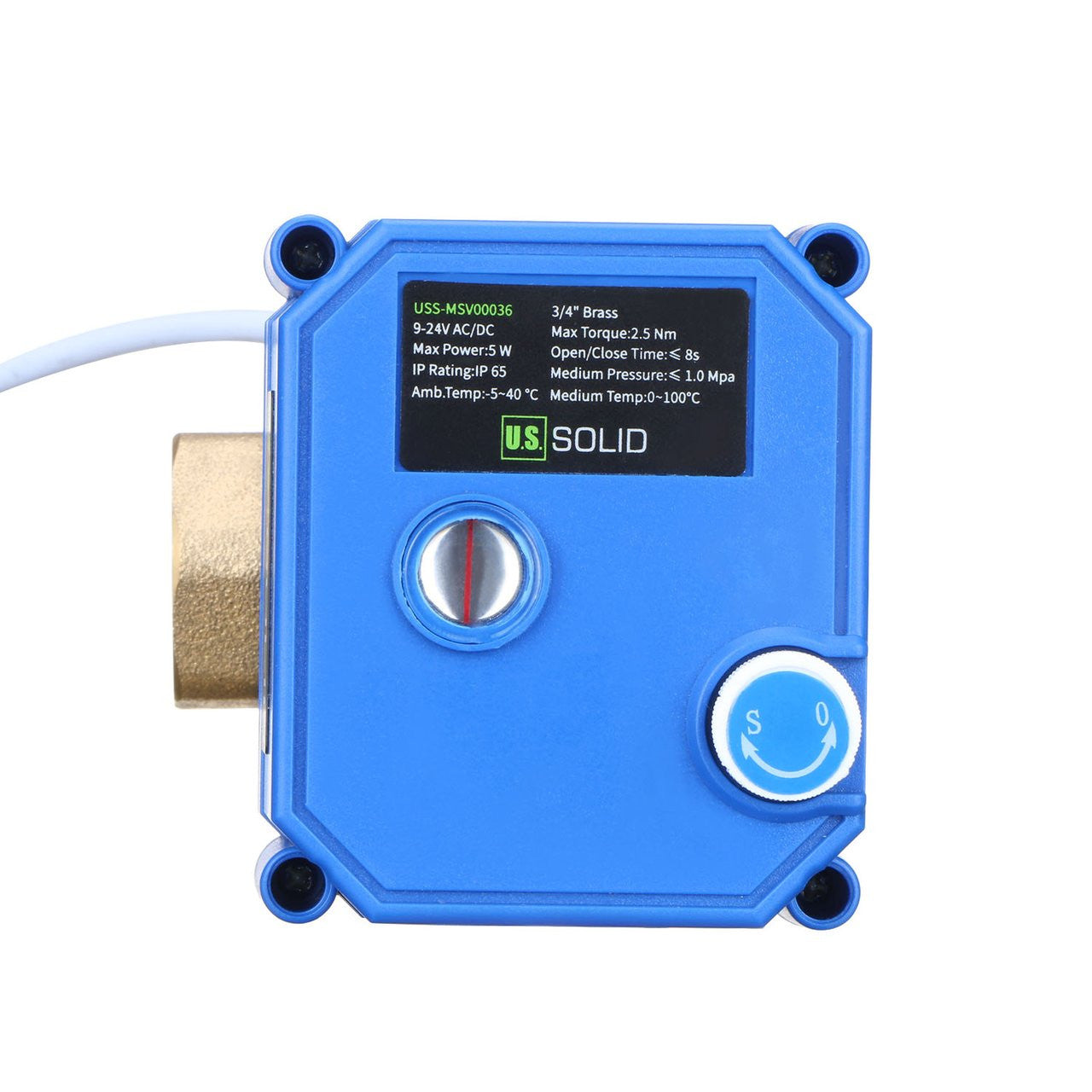 Motorized Ball Valve- 3/4" Brass Ball Valve with Manual Function, Standard Port, 9-24V AC/DC and 2 Wire Auto Return Setup by U.S. Solid, Normally Closed