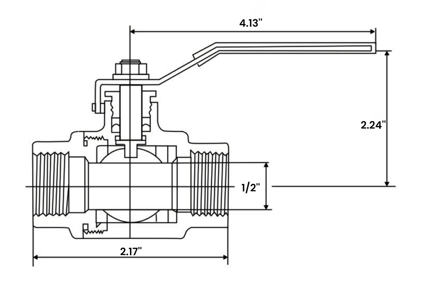 1/2" 碳钢全通径球阀，NPT 内螺纹