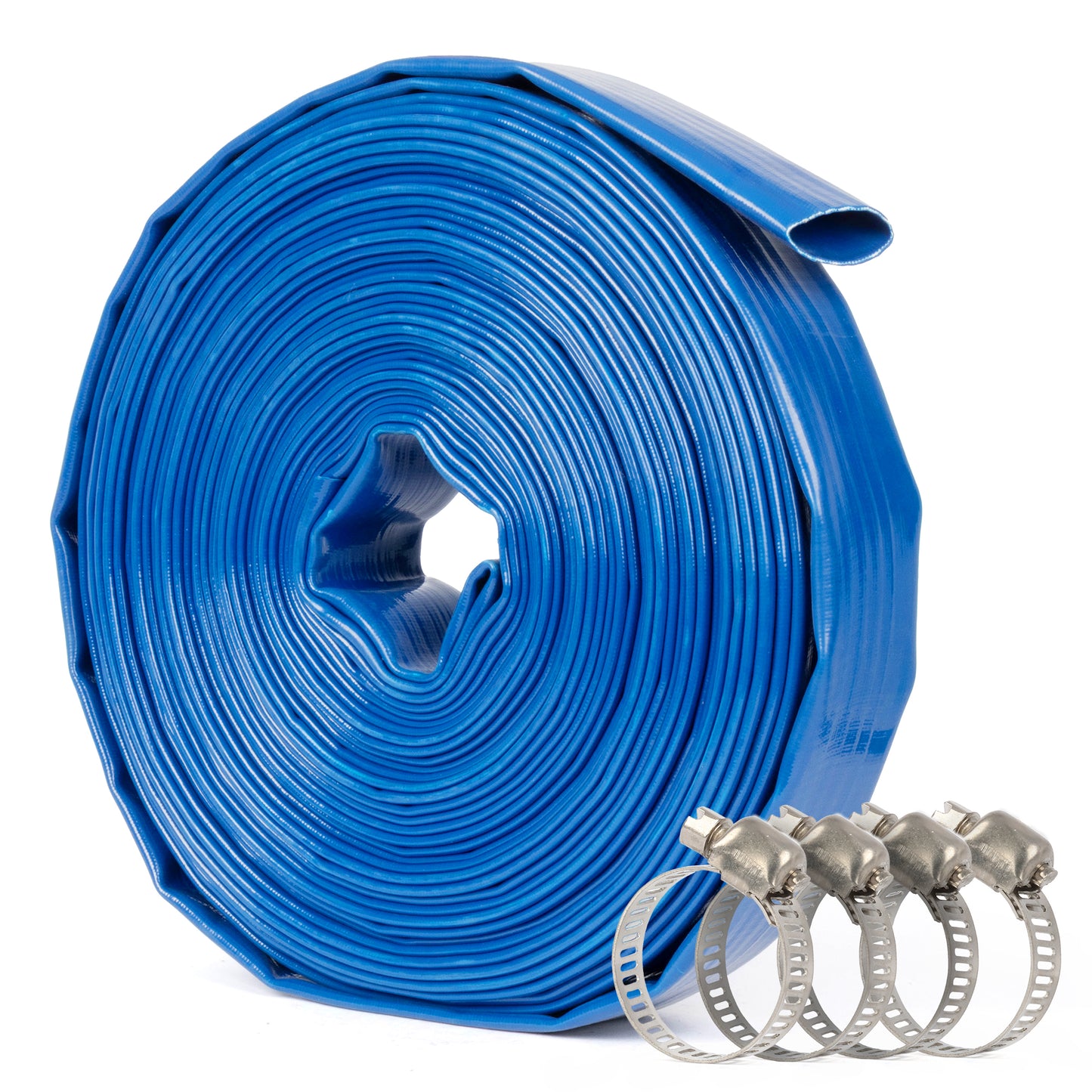Selang PVC Pipih Bertulang 2" x 100 kaki - Dinding 2mm, 4 Penjepit Selang (Tanpa Fitting)