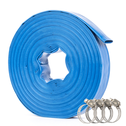 Selang PVC Pipih Bertulang 1,5" x 100 kaki - Dinding 1,2mm, 4 Penjepit Selang (Tanpa Fitting)