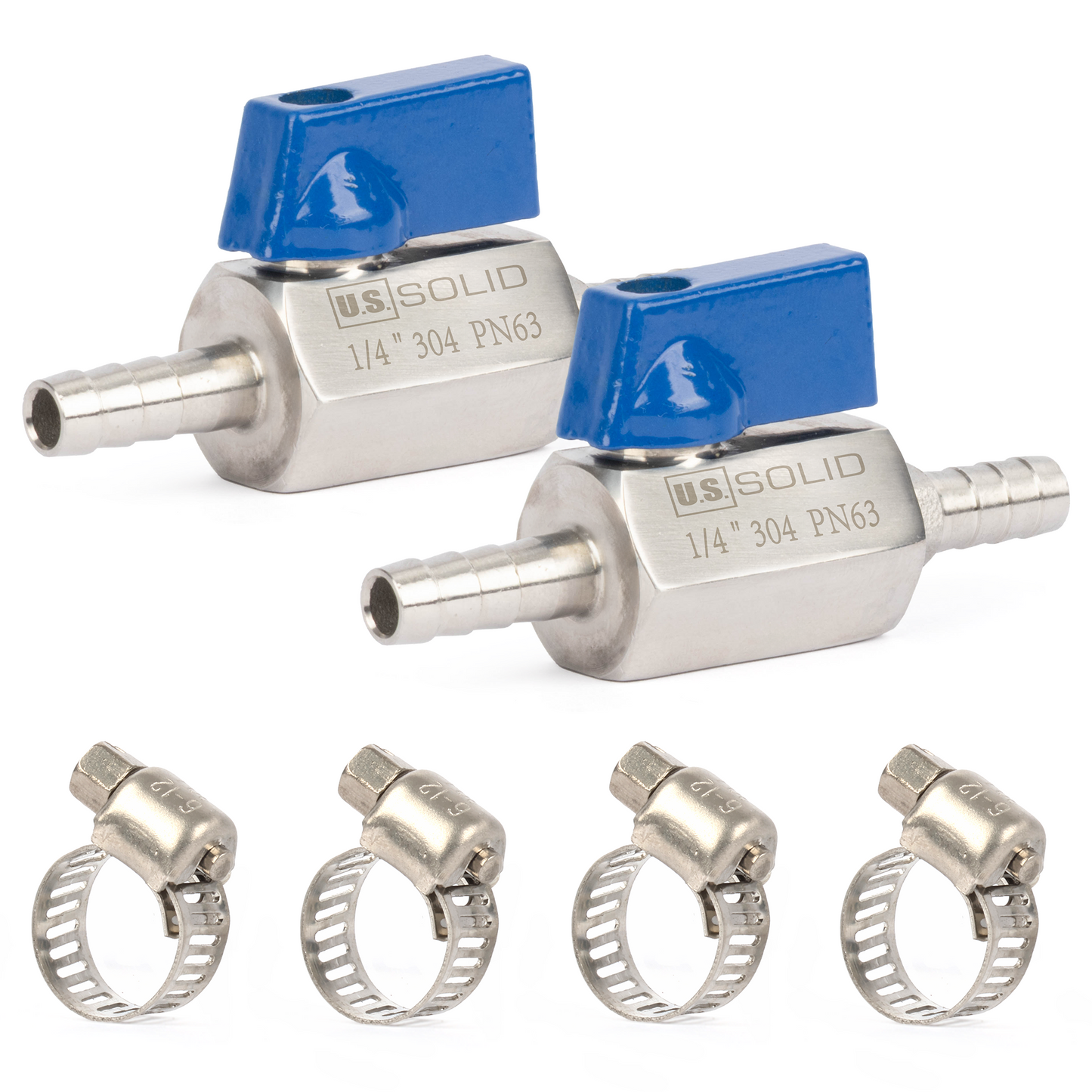 1/4" Mini Ball Valve 304 Stainless Steel Hose Barb Shut-Off Valve 2PCS