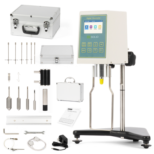Digital Rotational Viscometer, 40 - 40,000,000 mPa·s, No. 21, 27, 28, 29 Small-Sample Spindles, 7.1-13.5 mL, 50 - 10,000,000 mPa·s, ±1%, 0.1-200 rpm, RS232