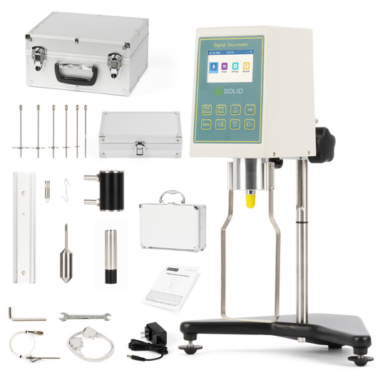 Digital Rotational Viscometer, 40 - 40,000,000 mPa·s, No. 18 Small-Sample Spindle, 6.7 mL, 32 - 320,000 mPa·s, ±1%, 0.1-200 rpm, 3.0 in TFT, RS232