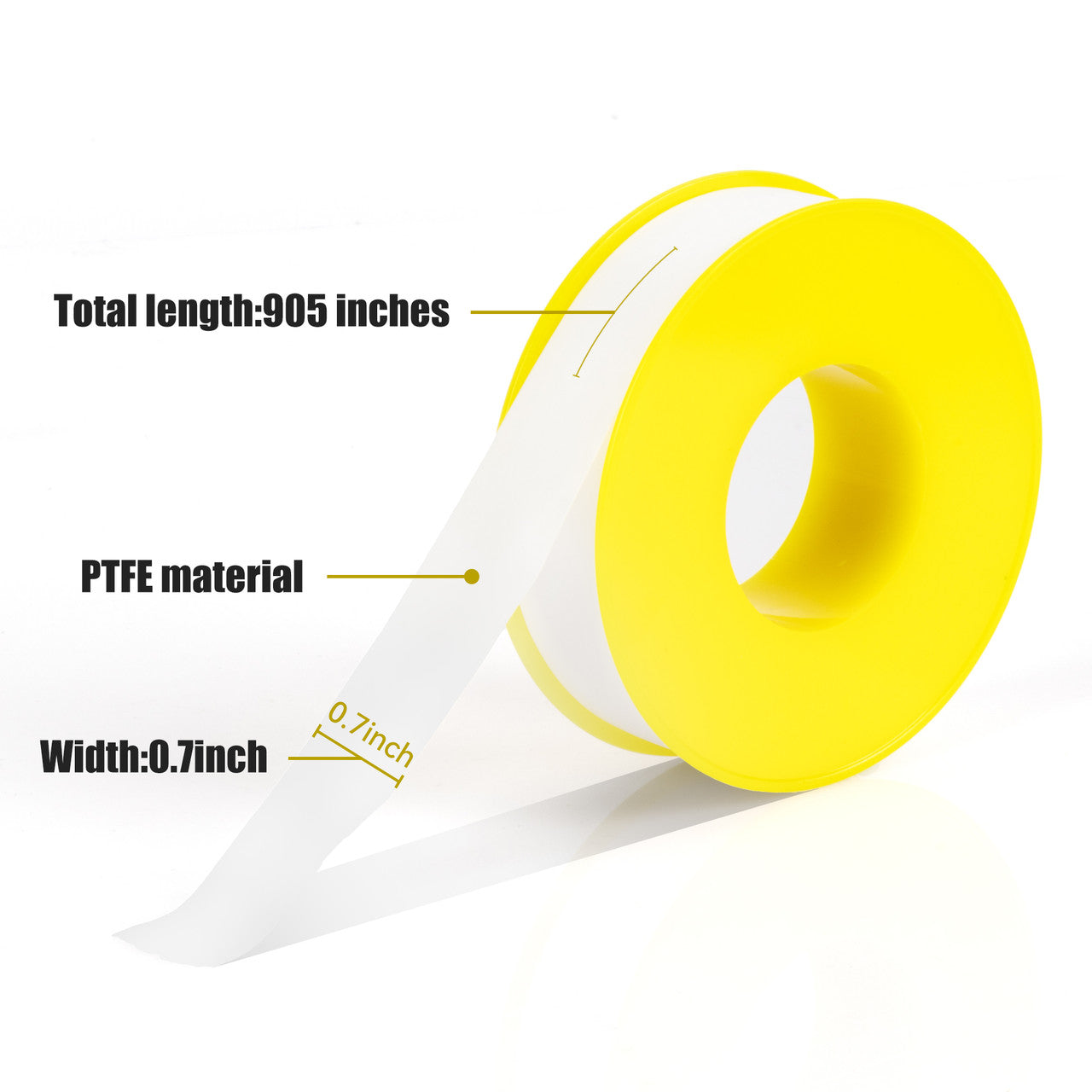 U.S. Solid 10 Rolls 0.7 Inch(W) X 905 Inches(L) Teflon Tape, Plumbers Tape, Yellow Shell