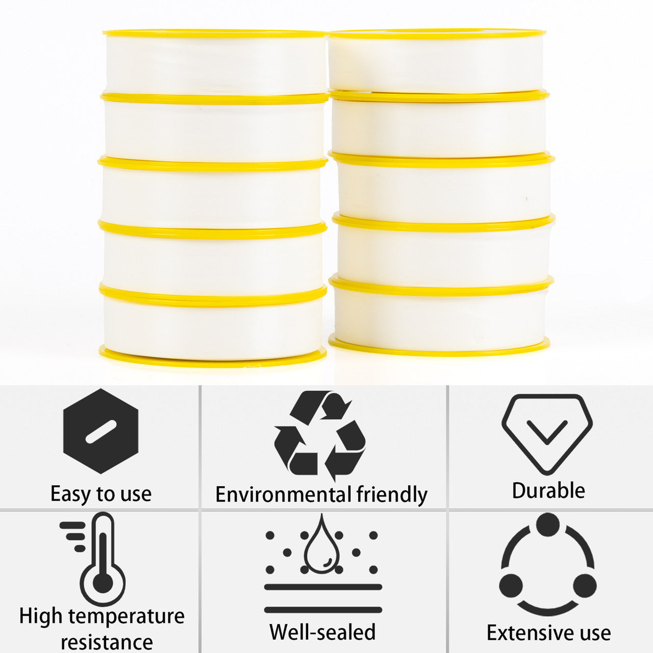 U.S. Solid 10 Rolls 0.7 Inch(W) X 905 Inches(L) Teflon Tape, Plumbers Tape, Yellow Shell