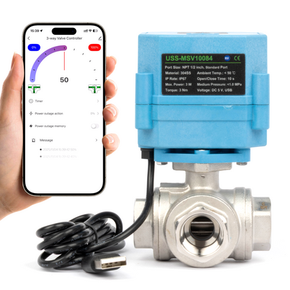 Έξυπνη μηχανοκίνητη μπάλα WiFi 1/2" 3 κατευθύνσεων από ανοξείδωτο ατσάλι, τροφοδοσία USB, ένδειξη κατάστασης LED, πιστοποίηση NSF