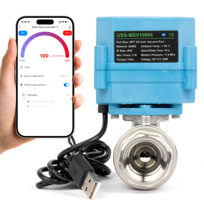 Έξυπνη μηχανοκίνητη μπάλα WiFi 3/4" 2 κατευθύνσεων από ανοξείδωτο ατσάλι, τροφοδοσία USB, ένδειξη κατάστασης LED, πιστοποίηση NSF