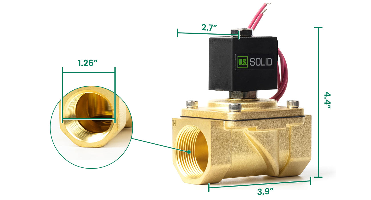 1-1/4" Brass Solenoid Valve 110V AC Normally Closed - With Viton Seal & Junction Box (0.01-1 Mpa)