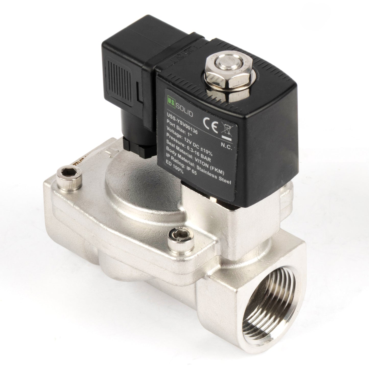 1" roestvrijstalen magneetventiel - 12V DC, normaal gesloten, 4,4-232 PSI, VITON-afdichting