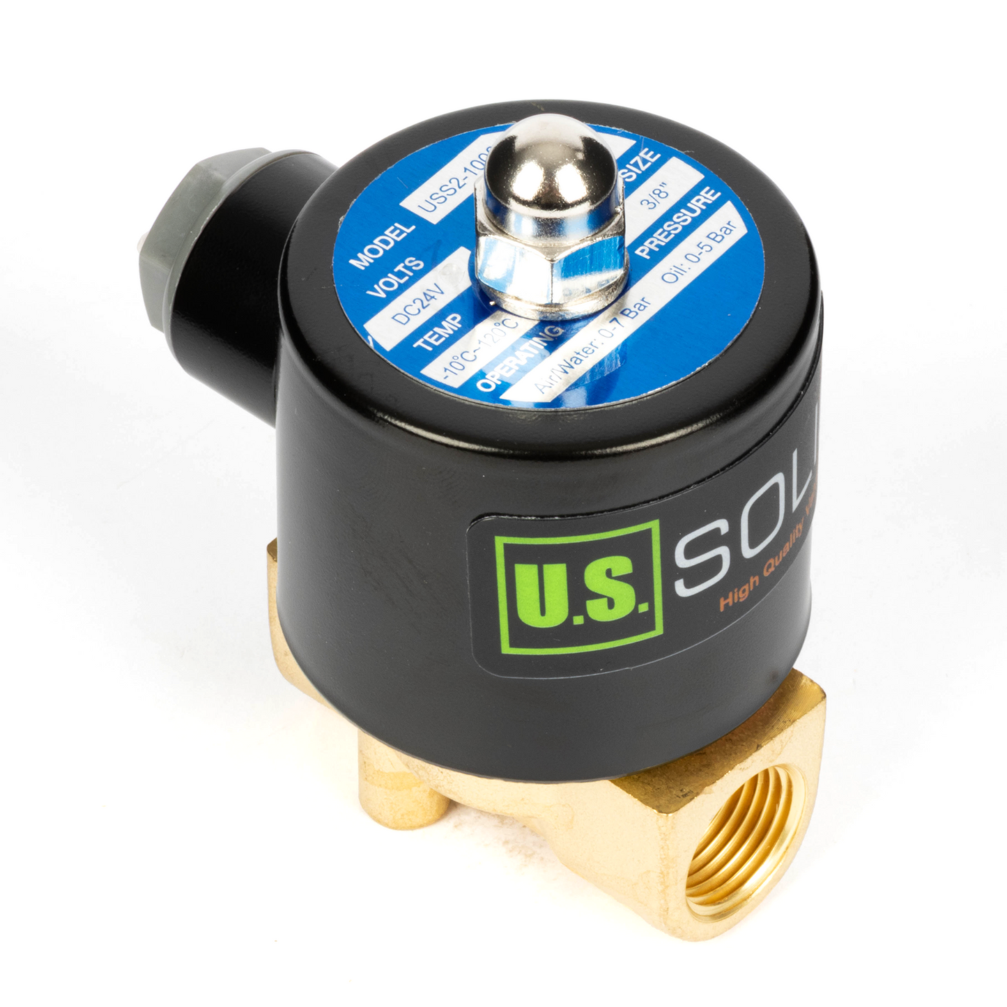 3/8" Brass Solenoid Valve - 24V DC Normally Closed, Viton Seal
