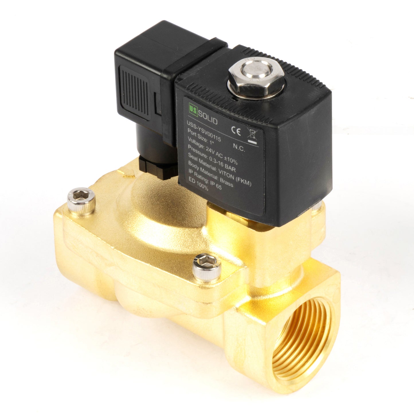 1" Brass  Solenoid Valve - 24V AC, Normally Closed, 4.4-232 PSI, VITON Seal