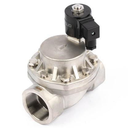 Électrovanne haute température - 50 mm (2") en acier inoxydable, 50 bar (725 PSI), 24 V CC, 150 °C (302 °F), normalement fermée, joint VITON