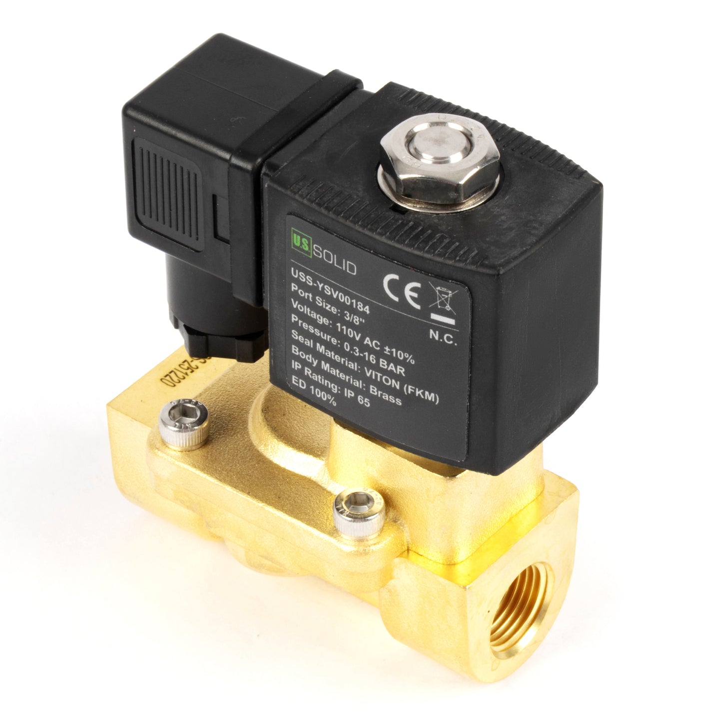 Katup Solenoid Kuningan 3/8" - 110V / 220V AC, Tertutup Normal, 4,4-232 PSI, Segel VITON