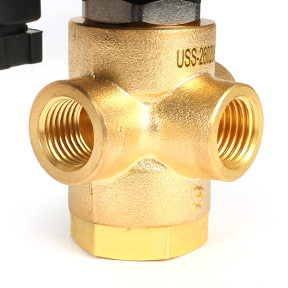 1/4" messinkinen 3-tie solenoidiventtiili - 12 V DC 2 asentoa