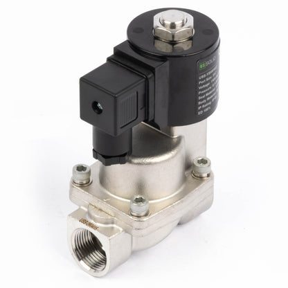 Högtemperaturmagnetventil - 3/4" rostfritt stål, 725 PSI, 110V/220V AC, 302°F (150°C), normalt stängd, VITON-tätning