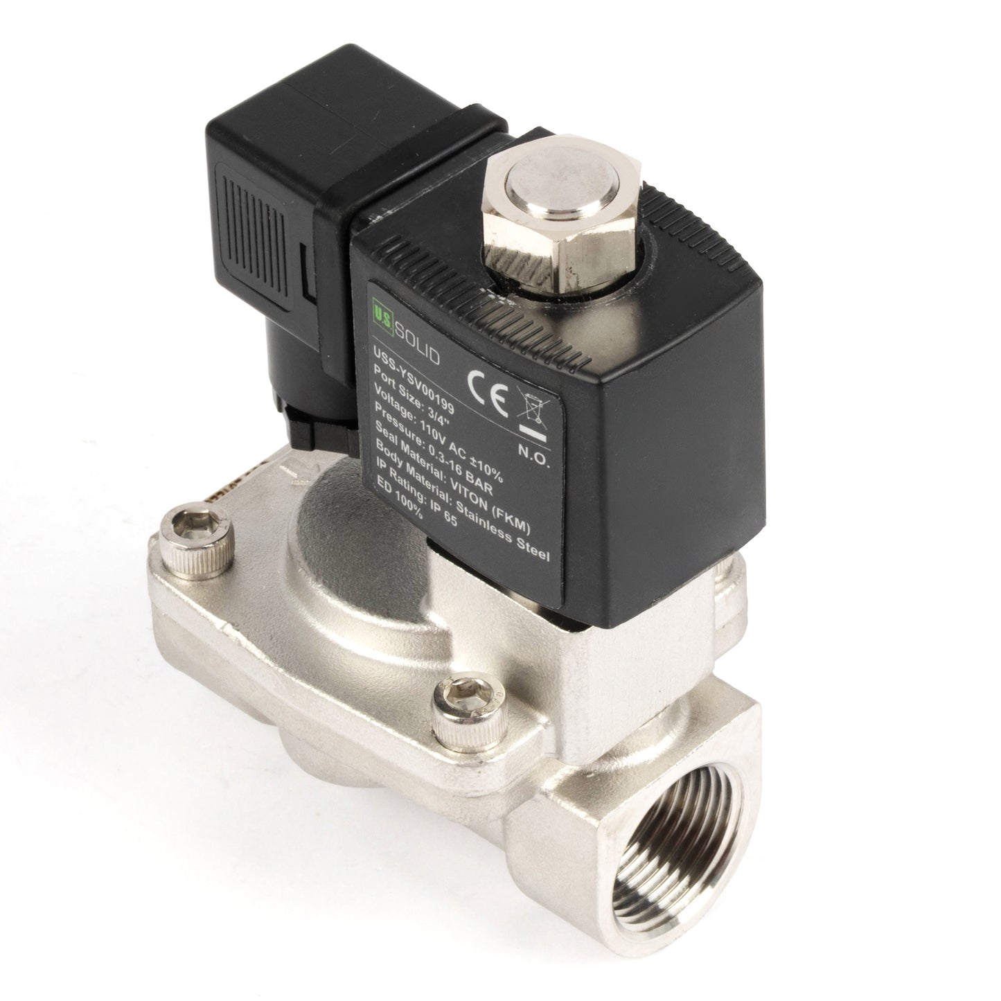 3/4" roestvrijstalen magneetventiel - 110V / 220V AC, normaal open, 4,4-232 PSI, VITON-afdichting