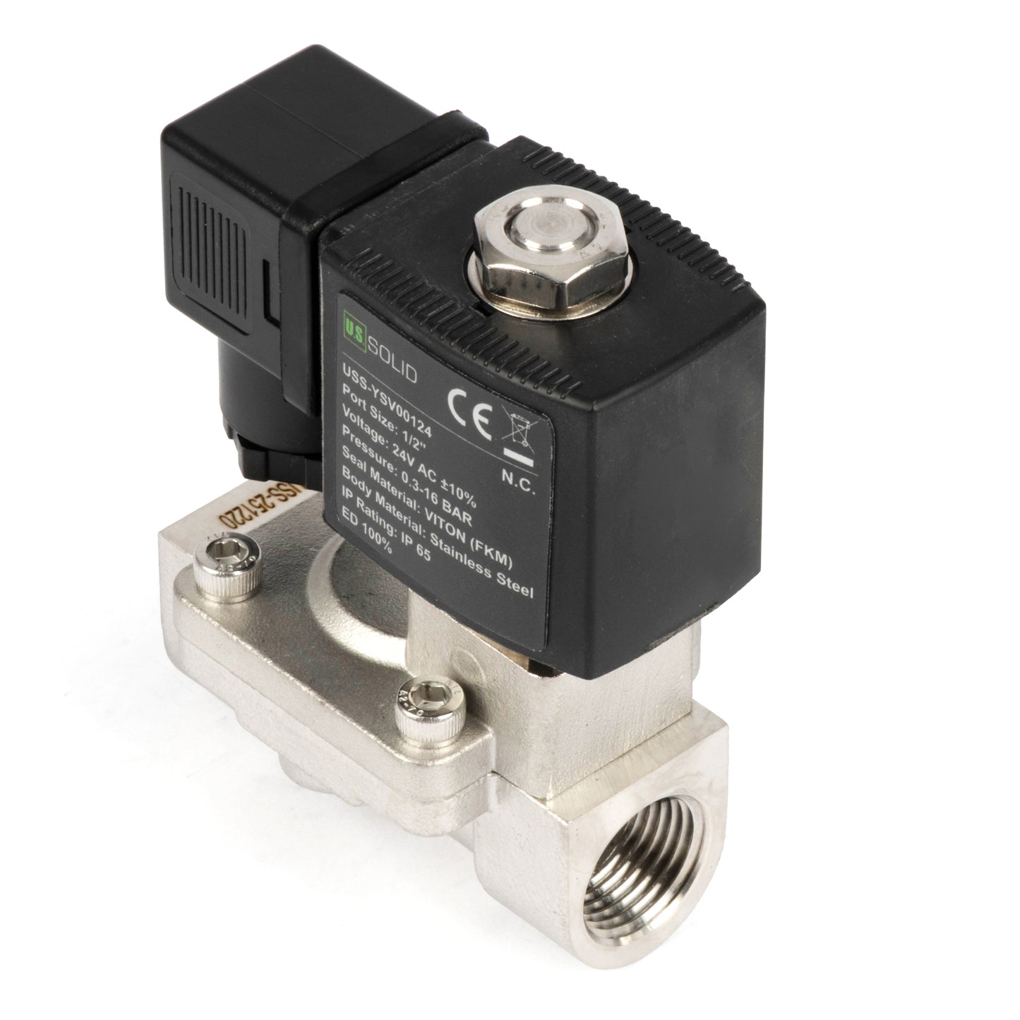 1/2" Stainless Steel  Solenoid Valve - 24V AC, Normally Closed, 4.4-232 PSI, VITON Seal
