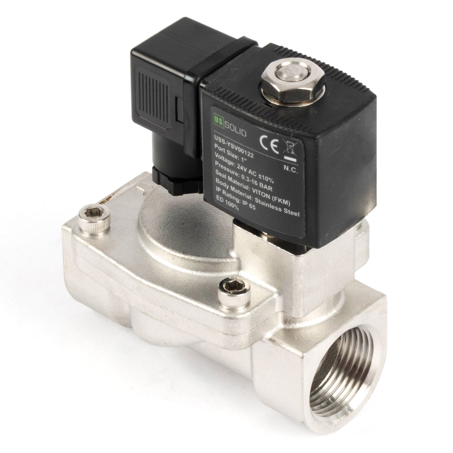 1" magnetventil i rustfrit stål - 24V AC, normalt lukket, 4,4-232 PSI, VITON-tætning