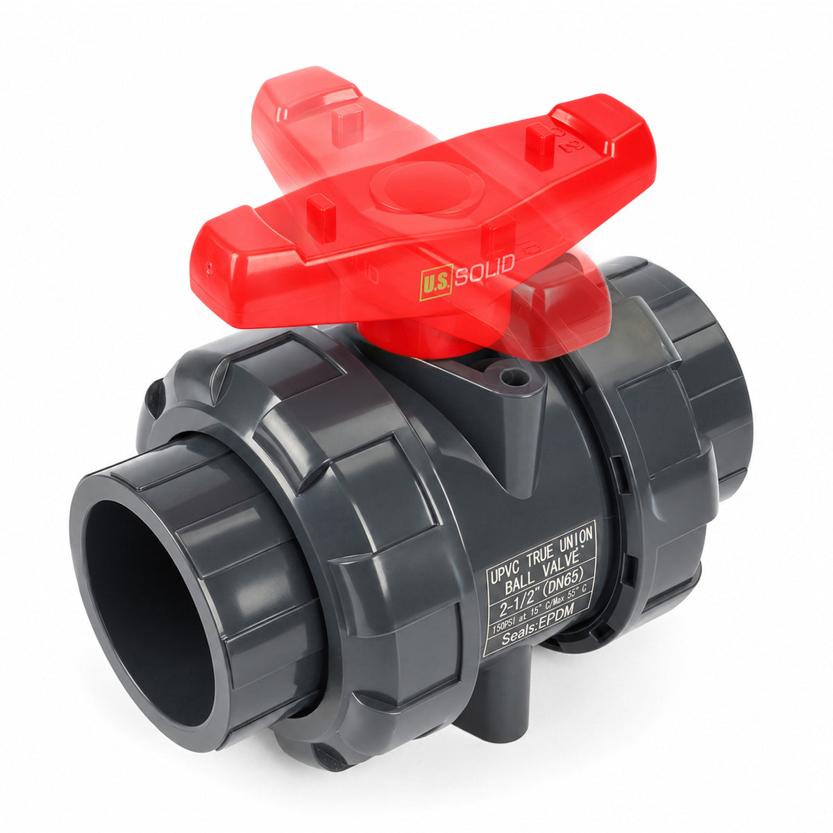 2-1/2" PVC True Union Ball Valve, Full Port, Slip Socket, Schedule 40 and 80 Compatible, 150 psi, PTFE Seat, EPDM O-Ring