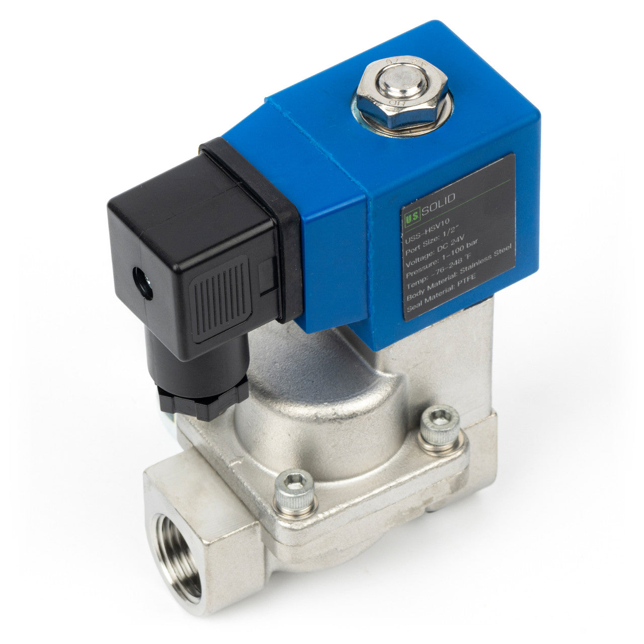 High Pressure Solenoid Valve - 1/2" Stainless Steel 100 bar, 24V DC High-Pressure High-Temperature Resistance Solenoid Valve, 248℉