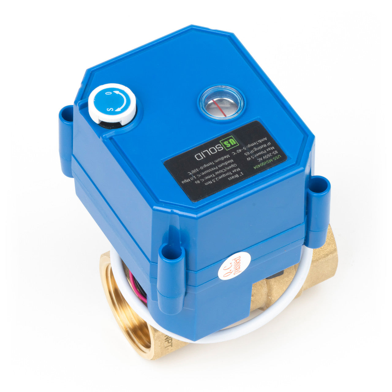 1" Motorized Ball Valve with Manual Function - 2 Wire Auto Return, Brass, 85-265V AC, Standard Port, Normally Closed