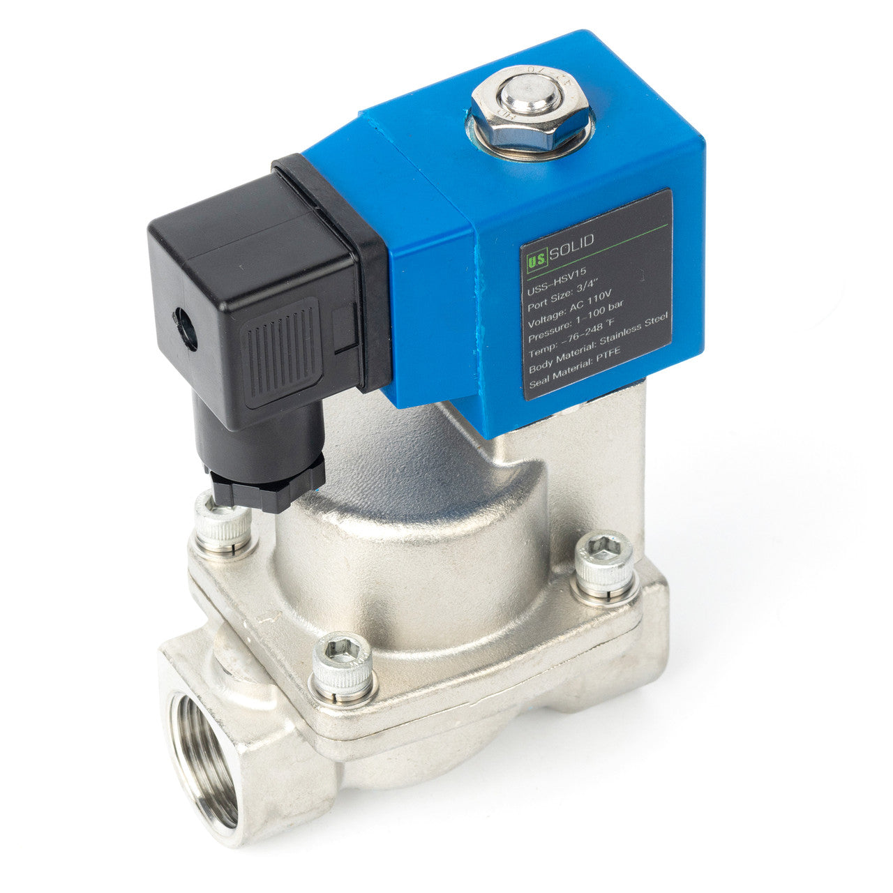 High Pressure Solenoid Valve - 3/4" Stainless Steel 100 bar, 110V AC High-Pressure High-Temperature Resistance Solenoid Valve, 248℉