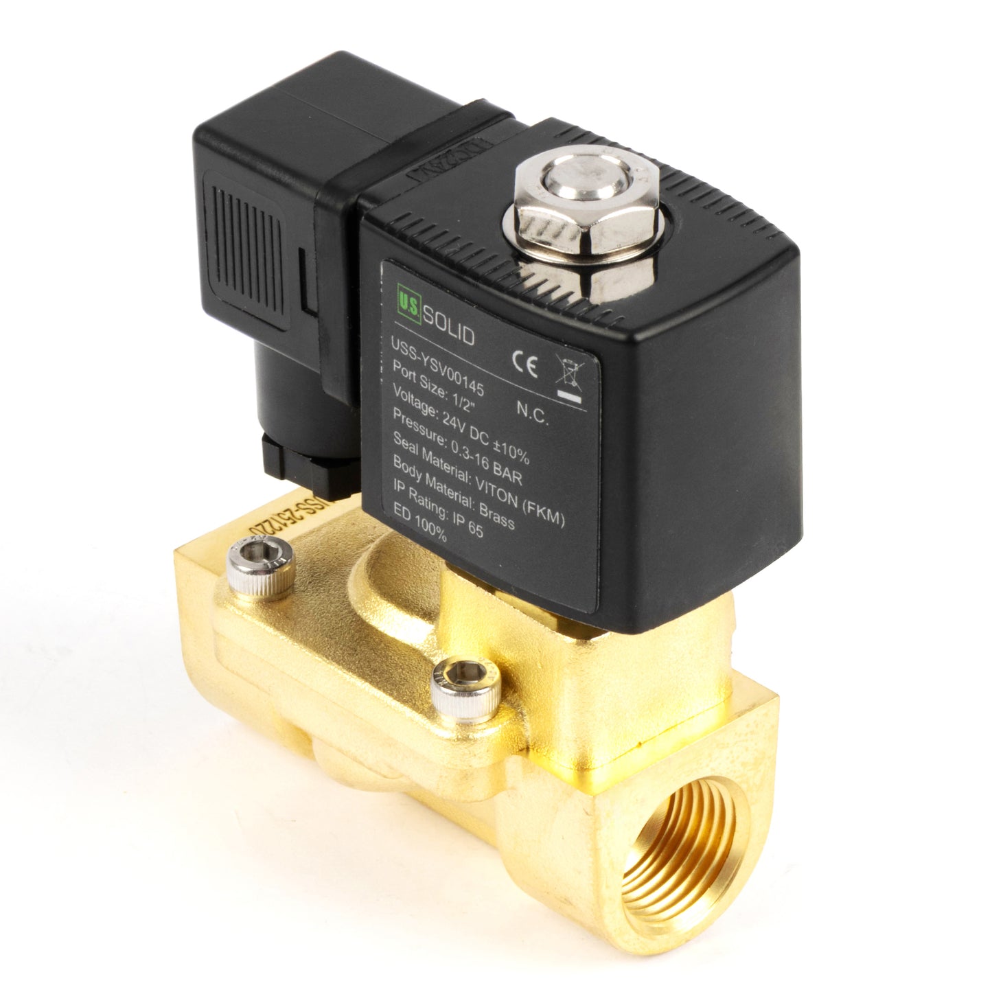 1/2" messing magnetventil - 24V DC, normalt lukket, 4,4-232 PSI, VITON pakning