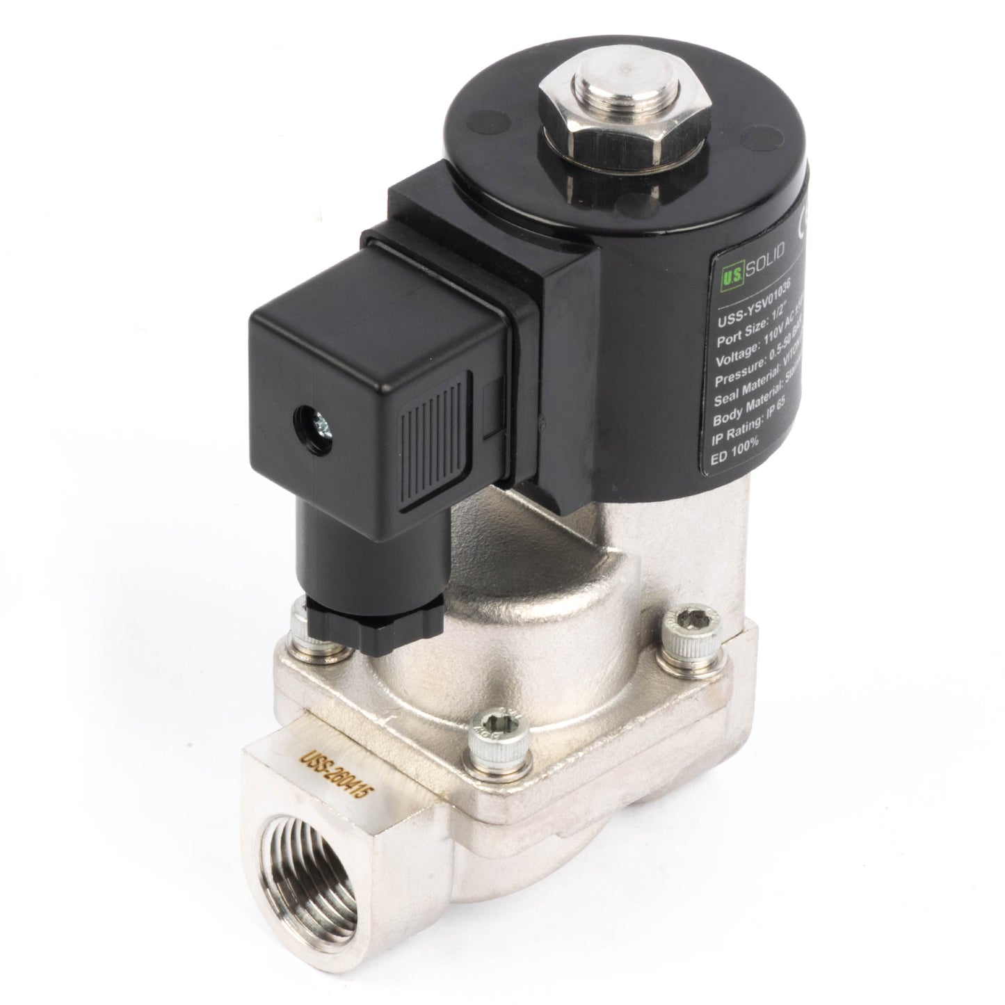 Høytemperatur magnetventil - 1/2" rustfritt stål, 725 PSI, 110V/220V AC, 302°F (150°C), normalt lukket, VITON-tetning