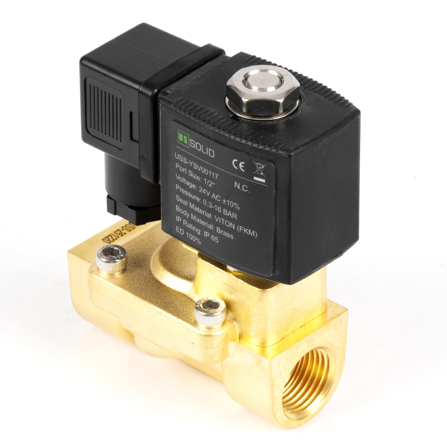 1/2" messing magnetventil - 24V AC, normalt lukket, 4,4-232 PSI, VITON pakning