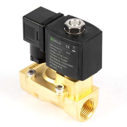 1/2" messing magnetventil - 24V AC, normalt lukket, 4,4-232 PSI, VITON pakning