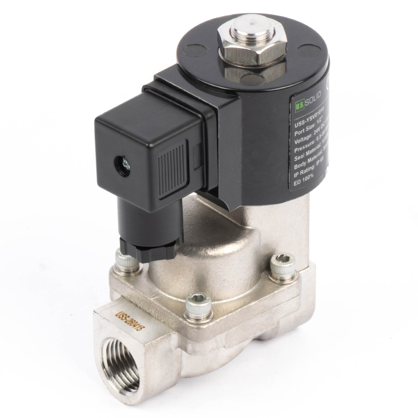 Électrovanne haute température - Acier inoxydable 1/2", 725 PSI, 24 V CC, 150 °C (302 °F), normalement fermée, joint VITON