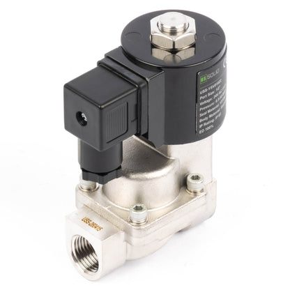Hogetemperatuur magneetventiel - 1/2" roestvrij staal, 725 PSI, 24V AC, 302°F (150°C), normaal gesloten, VITON-afdichting