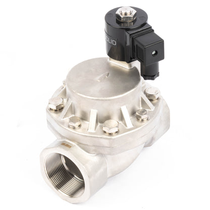Électrovanne haute température - 50 mm (2") en acier inoxydable, 50 bar (725 PSI), 24 V CA, 150 °C (302 °F), normalement fermée, joint VITON