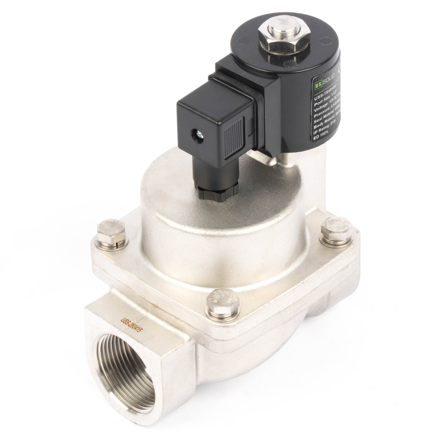Høytemperatur magnetventil - 1-1/2" rustfritt stål, 302℉, 12V DC, normalt lukket, VITON-tetning