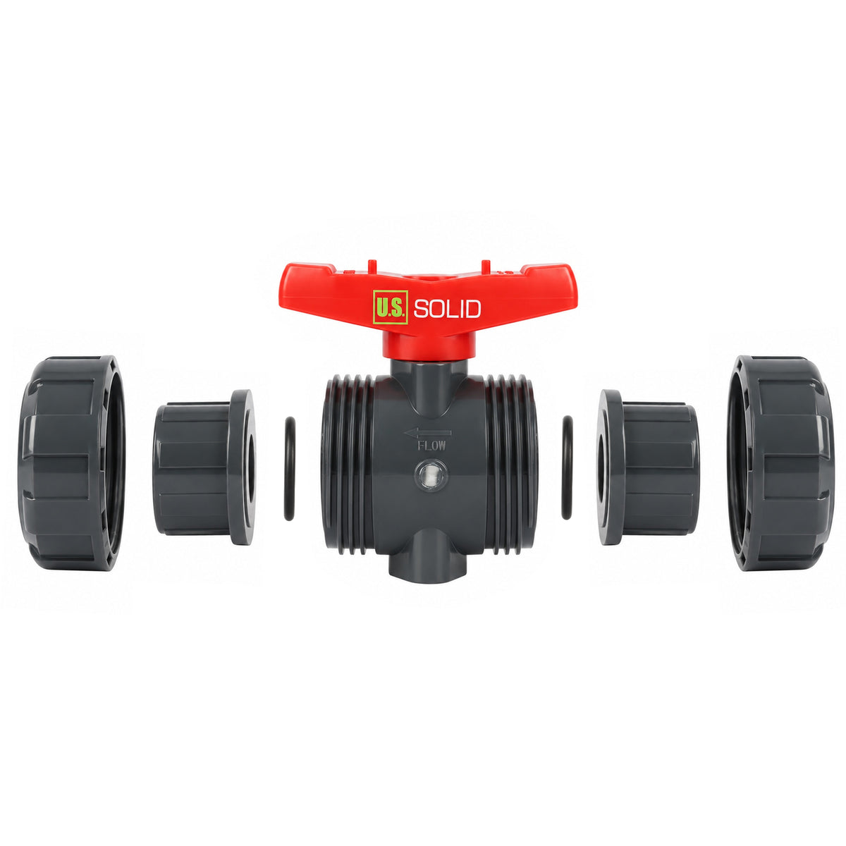 3/4" PVC True Union Ball Valve, Full Port, Slip Socket, Schedule 40 and 80 Compatible, 150 psi, PTFE Seat, EPDM O-Ring,  2 Pack