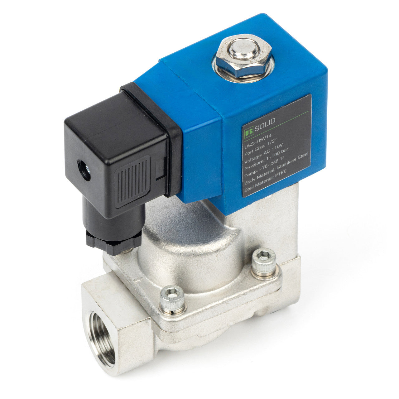 High Pressure Solenoid Valve - 1/2" Stainless Steel 100 bar, 110V AC High-Pressure High-Temperature Resistance Solenoid Valve, 248℉