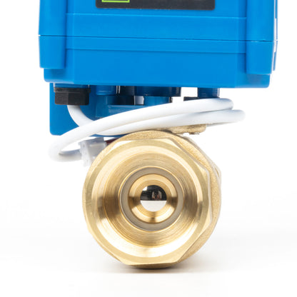 1" Motorized Ball Valve with Manual Function - 2 Wire Auto Return, Brass, 85-265V AC, Standard Port, Normally Closed