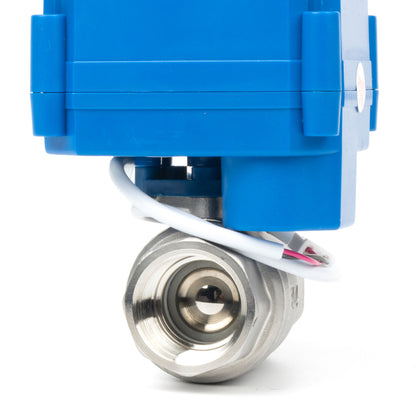 3/4" Motorized Ball Valve with Manual Function - 2 Wire Auto Return, Stainless Steel, 85-265V AC, Full Port, Normally Open